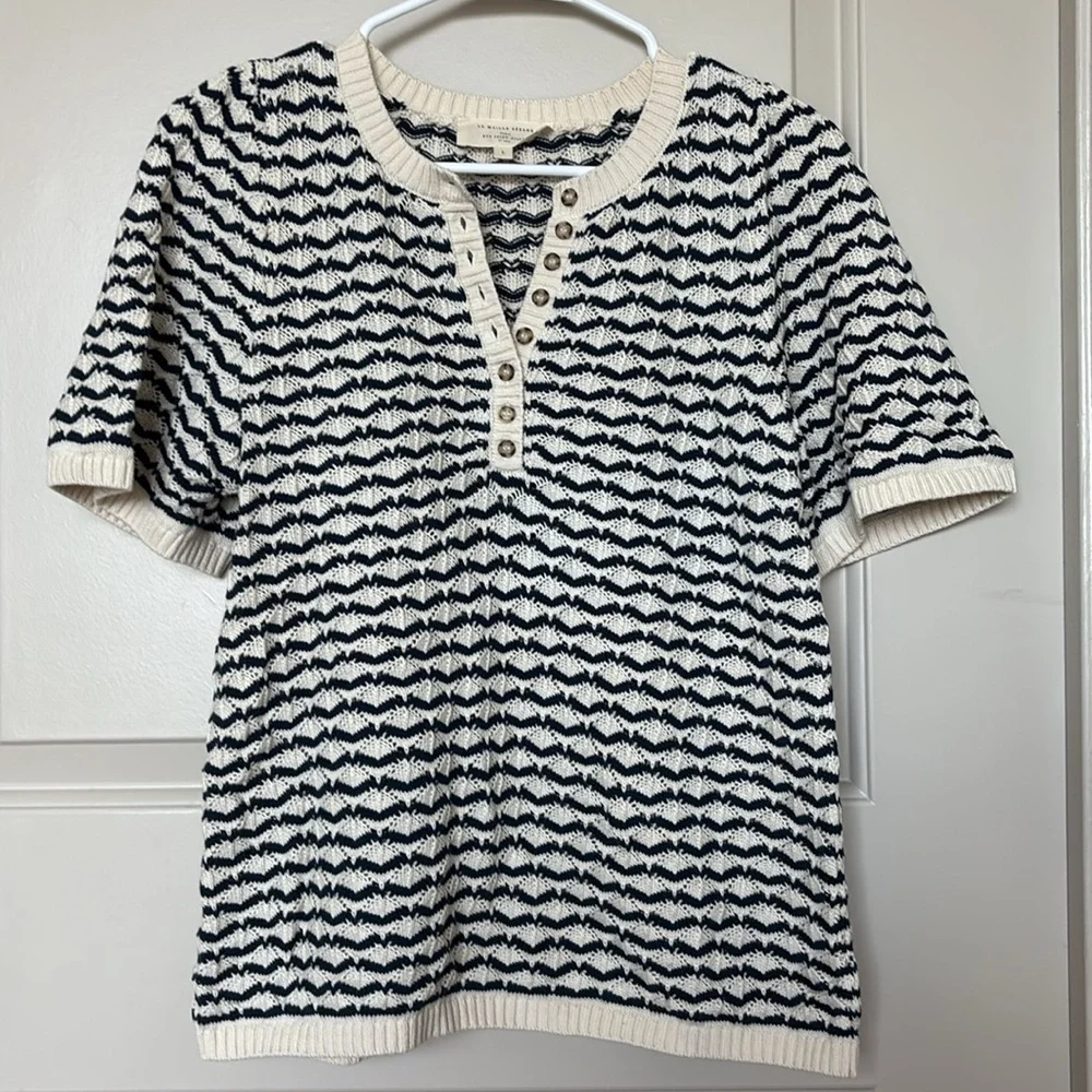 Sezane Mae Jumper Ecru / Navy - Size L - Picture 2 of 8